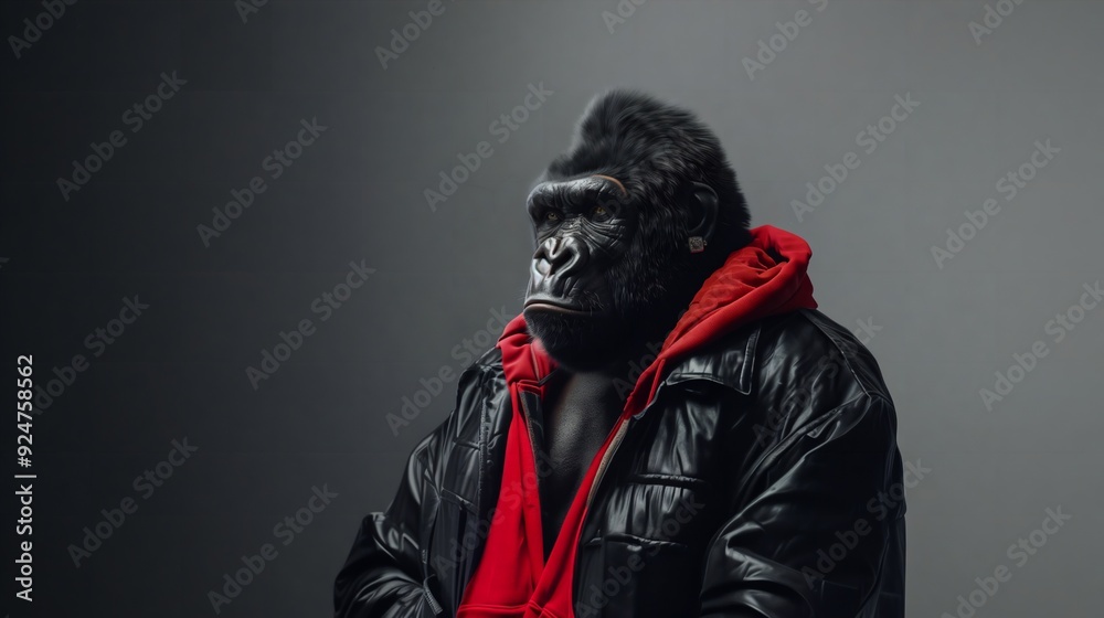 A gorilla wearing hip-hop clothing stands against a simple background, embodying the concept of fashion and animal protection, used for decorating paintings, portraits, avatars, and other scenes-5K A gorilla wearing hip-hop clothing stands against a simple background, embodying the concept of fashion and animal protection, used for decorating paintings, portraits, avatars, and other scenes-5K
