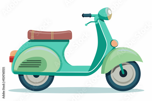 A Green Vintage Scooter with Brown Seat