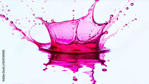 Pink water splash, transparent drop. Close-up.