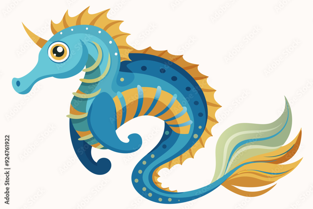 Fototapeta premium A Cartoon Sea Horse with a Yellow Crest and Tail
