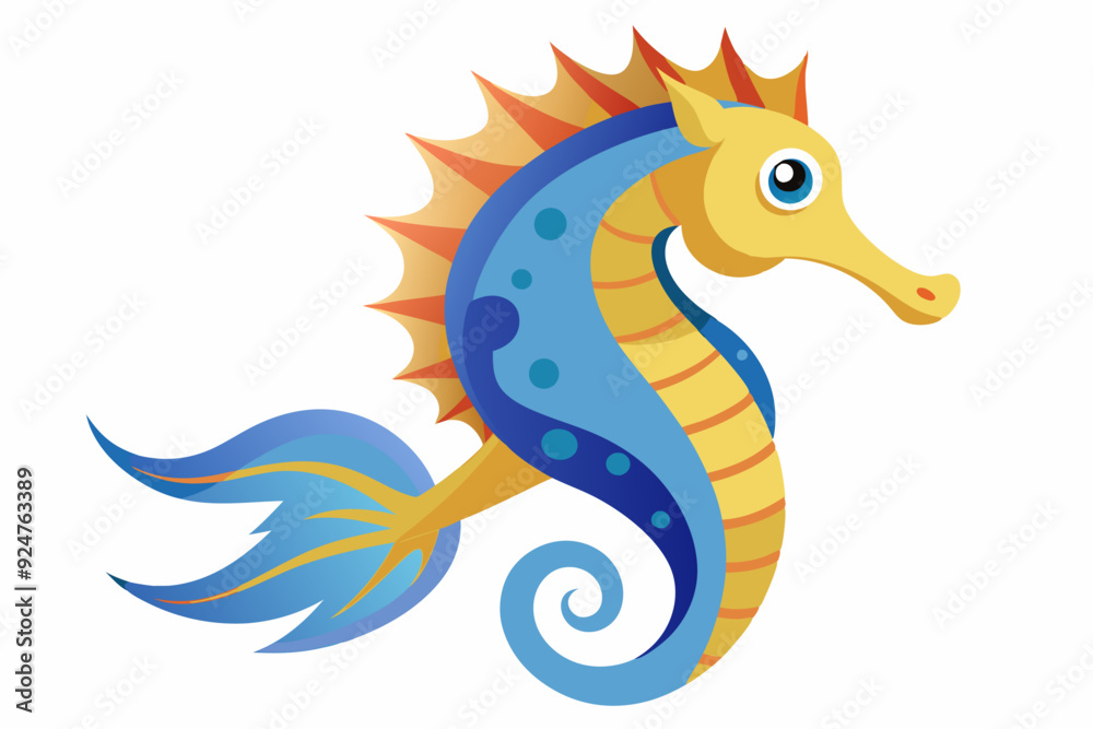 Fototapeta premium A cartoon illustration of a yellow and blue seahorse
