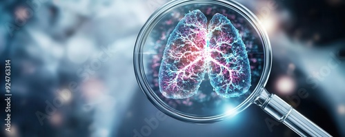 A magnified view of a lung cell with visible genetic mutations, showcasing the genetic basis of lung cancer, Lung Cancer, Genetics, Cellular health concept