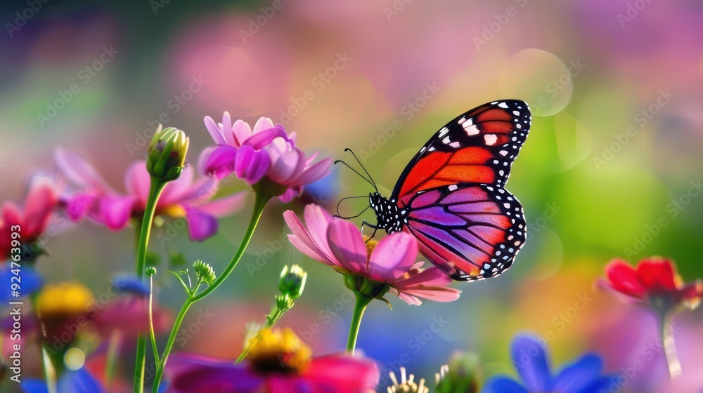 Closeup butterfly sucking nectar from beautiful color flowers Closeup butterfly sucking nectar from beautiful color flowers