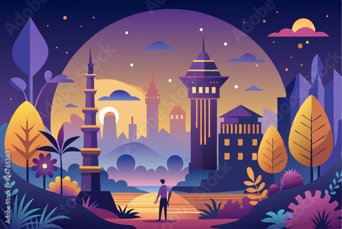 A Man Looking Out at a Futuristic Cityscape at Night