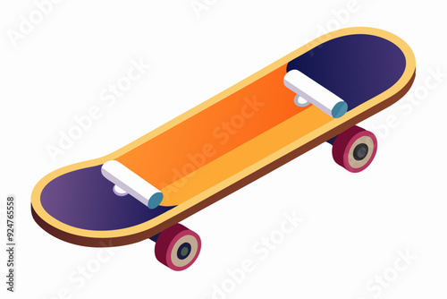 Isometric Illustration of a Skateboard with Orange Deck