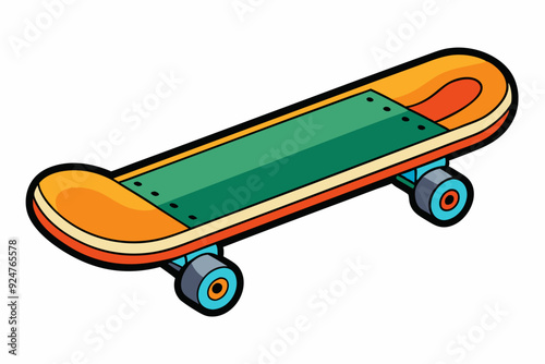 Cartoon Illustration of an Orange Skateboard with Blue Wheels