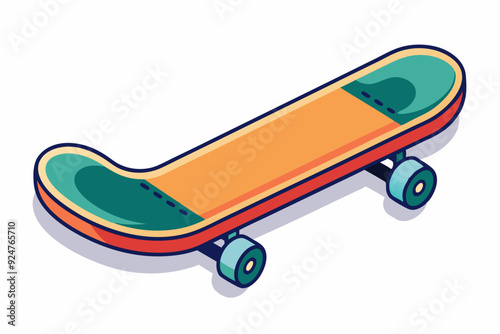 A colorful cartoon illustration of a skateboard