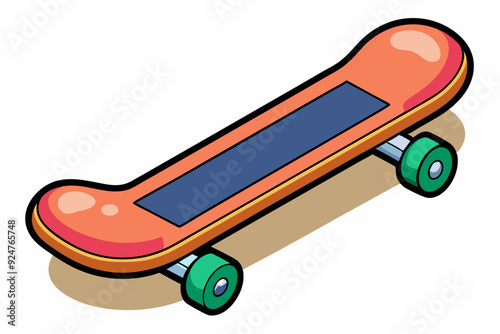 Orange Skateboard with Green Wheels and Black Outline