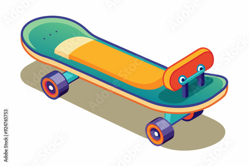 Colorful Skateboard with Orange Wheels and Red Seat