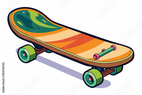 Colorful Skateboard with Green and Orange Design