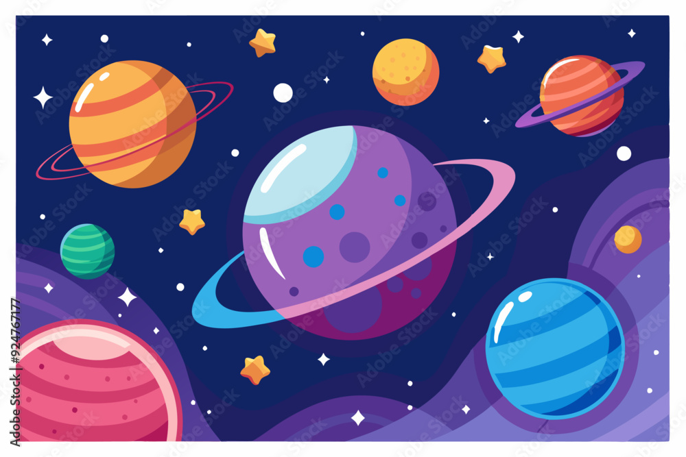 A Colorful Illustration of Planets and Stars in Outer Space A Colorful Illustration of Planets and Stars in Outer Space
