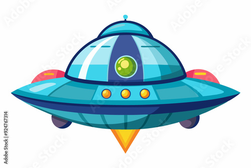 Cartoon Illustration of a Blue and Yellow UFO