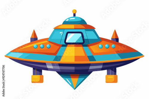 Cartoon Illustration of a Colorful Flying Saucer