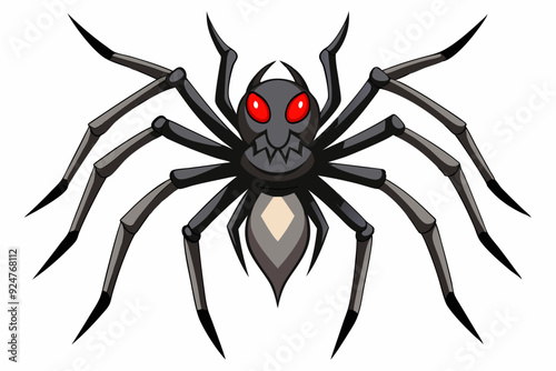 Cartoon Black Spider with Red Eyes and Sharp Legs