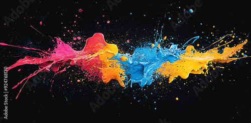 Abstract Colorful Paint Explosion on Black Background. photo