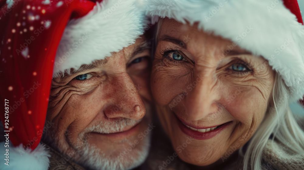 Close-Up of Senior Couple in Matching Santa Hats Close-Up of Senior Couple in Matching Santa Hats