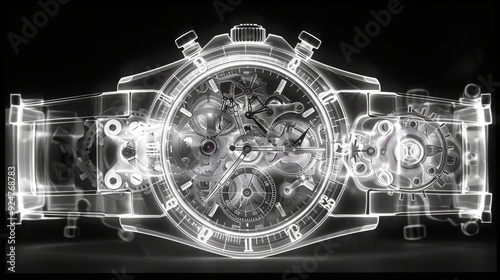 X-ray of a Mechanical Watch Displaying Intricate Gears and Mechanisms