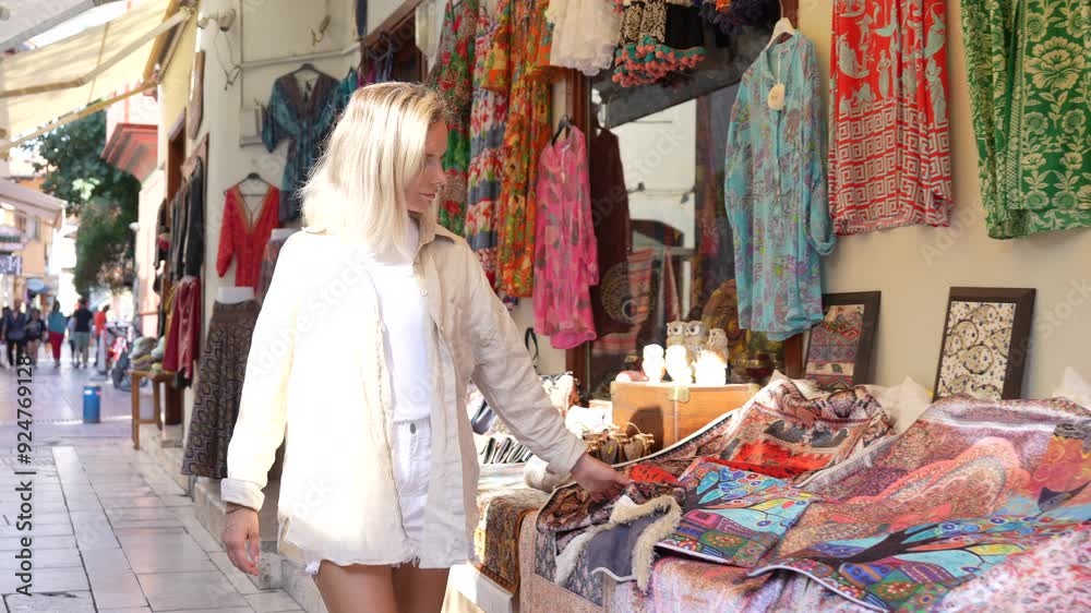 A woman is walking and enjoying the old town of Antalya.