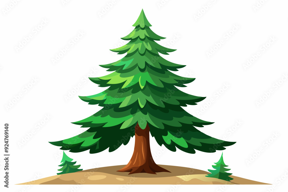 Fototapeta premium Tall Pine Tree with Two Smaller Pine Trees on a Hill