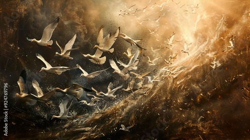 Birds fly in the sky photo