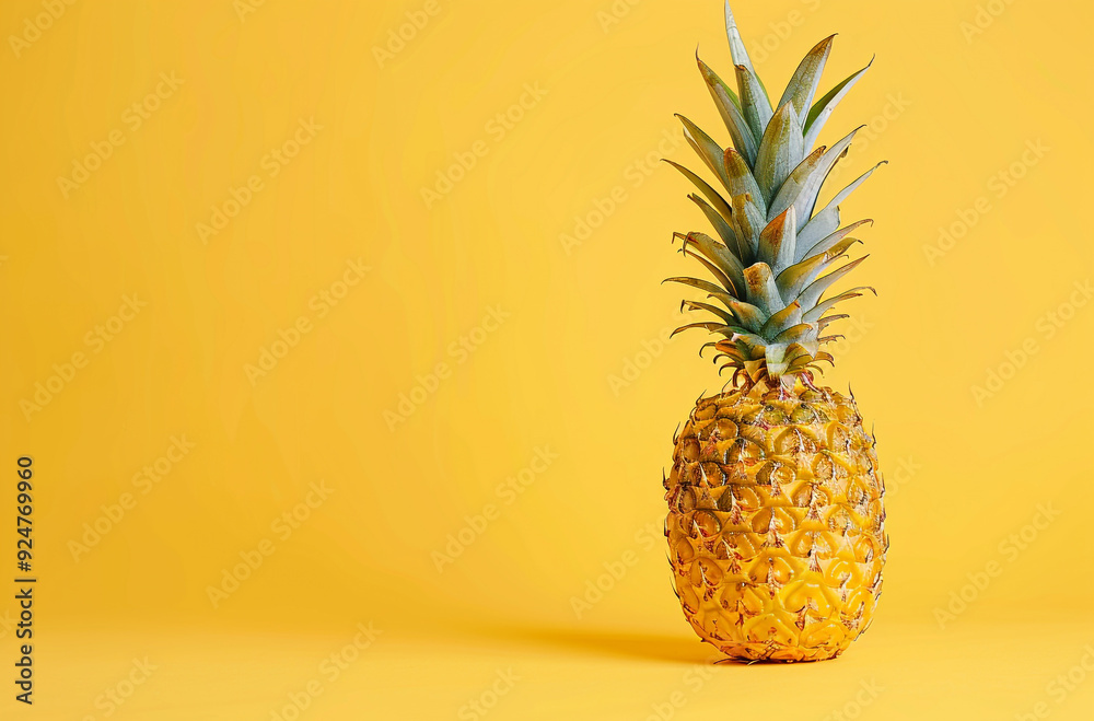 Pineapple on a yellow background with copy space Pineapple on a yellow background with copy space