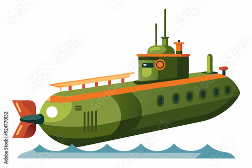 Green Submarine with Orange Trim and Periscope in the Water