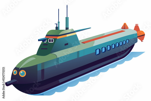 Green and Black Submarine Floating on Blue Water