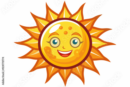 Smiling Cartoon Sun with Orange Rays