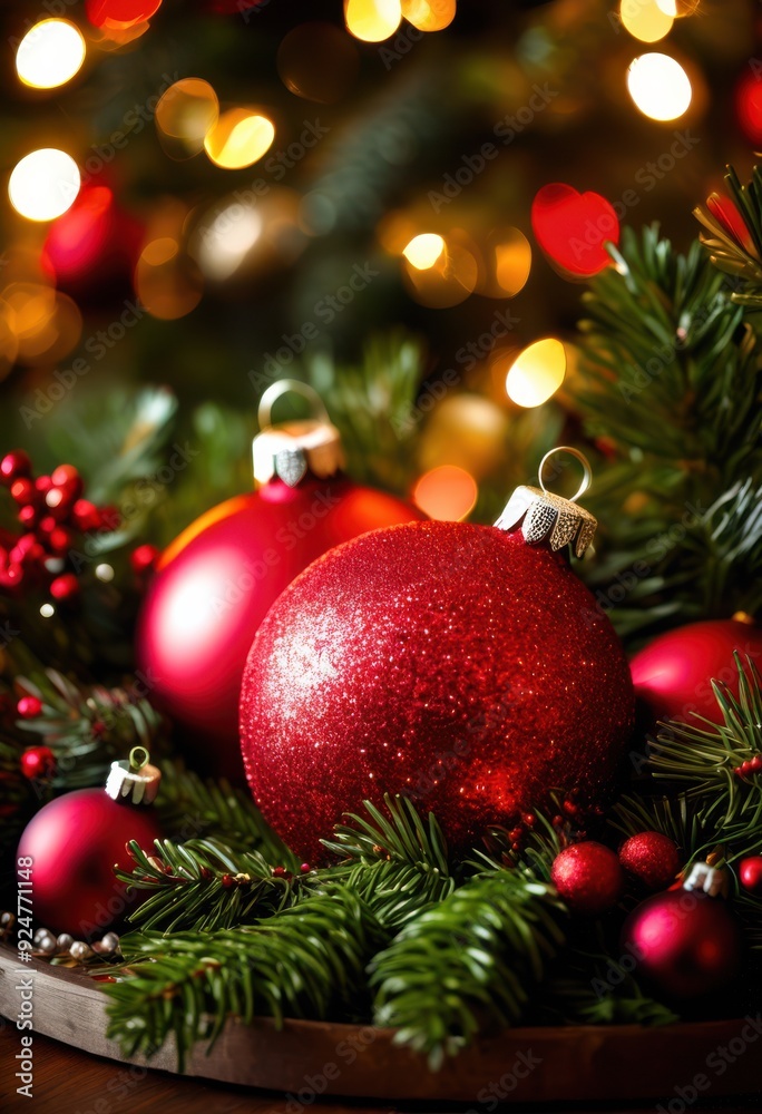 Fototapeta premium vibrant holiday arrangement featuring seasonal decor elements colorful festive accents cheerful atmosphere, ornaments, greenery, display, design, table