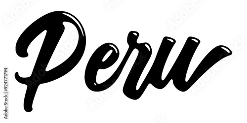 Peru country name written in street art-style liquid brush script lettering