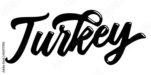 Turkey country name written in street art-style liquid brush script lettering