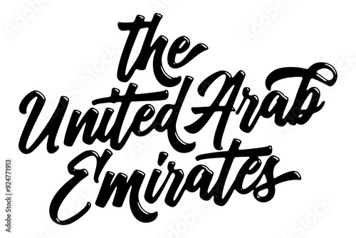 The United Arab Emirates country name written in street art-style liquid brush script lettering