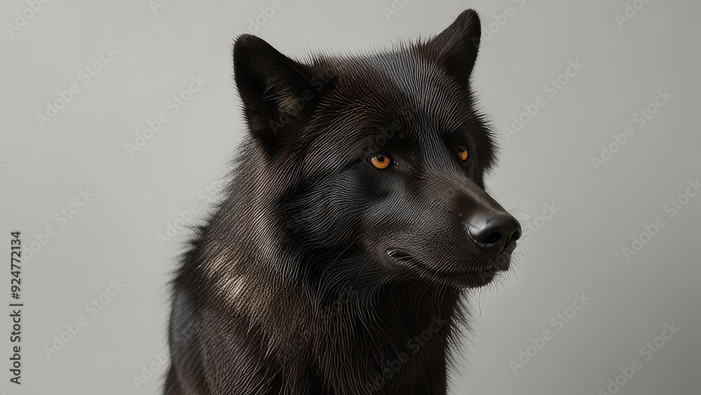 A series of striking black wolf portraits set against a clean white background, emphasizing the wolf's powerful features 