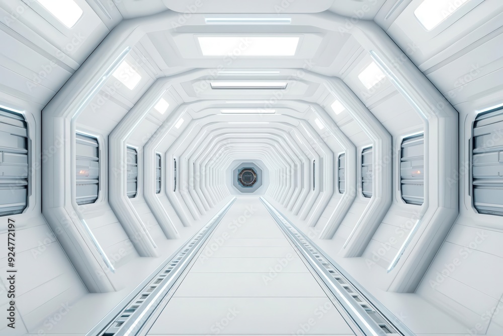 Fototapeta premium Space station interior, advanced technology, sci-fi theme, 3D illustration