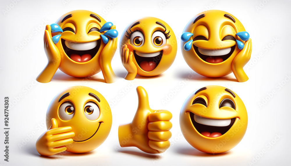 Obraz premium 3D emoji faces with different expressions on a white background designed in a glossy and vibrant style. 
