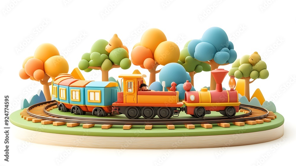 Obraz premium Whimsical Toy Train Adventure Through Colorful Fantasy Landscape