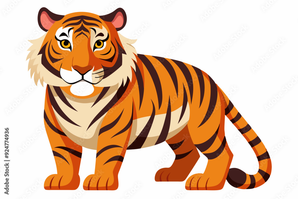 Cartoon Tiger with Orange and Black Stripes Standing Cartoon Tiger with Orange and Black Stripes Standing