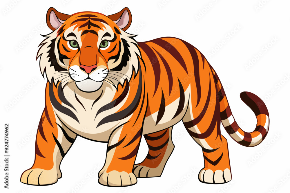 Naklejka premium Cartoon Illustration of a Standing Tiger with Orange and Black Stripes