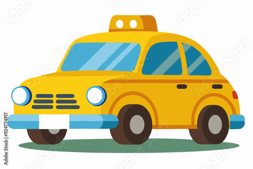 Yellow Taxi Cab with Blue Windows and a White Roof Light