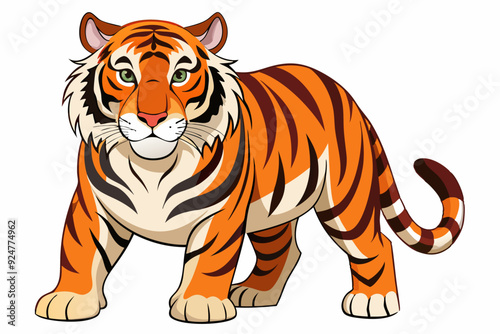 Cartoon Illustration of a Standing Tiger with Orange and Black Stripes