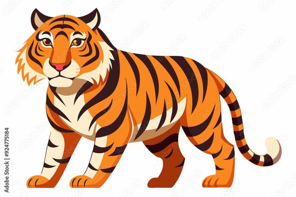 Obraz premium Illustration of a Standing Orange and Black Striped Tiger