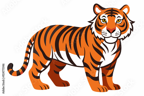 Illustration of a Cartoon Tiger with Orange and Black Stripes