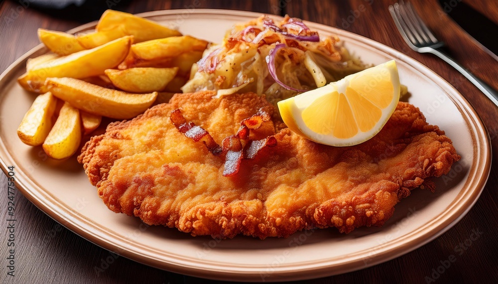 Wiener Schnitzel with fried potatoes Wiener Schnitzel with fried potatoes