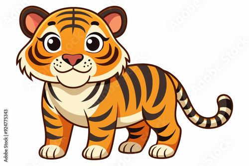 Cartoon Illustration of a Cute Tiger with Large Eyes