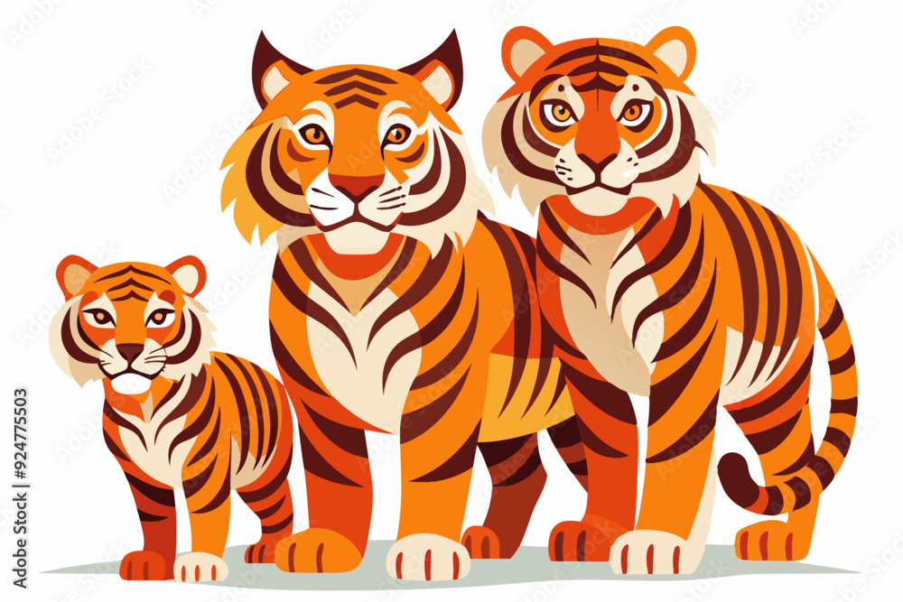 A Family of Three Tigers Standing Together A Family of Three Tigers Standing Together