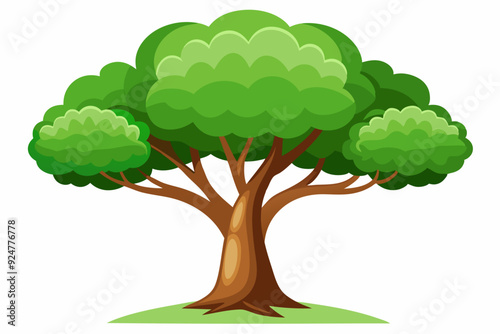 Cartoon Illustration of a Single Green Tree with Brown Trunk