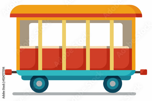 Colorful Cartoon Train Car with Red, Yellow, and Blue Features