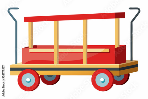 Red and Yellow Toy Wagon with Wheels and Handles