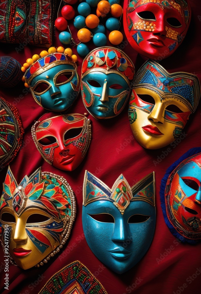 vibrant display colorful masks beads bright background showcasing rich textures bold patterns, backdrop, design, decoration, festival, art, creativity vibrant display colorful masks beads bright background showcasing rich textures bold patterns, backdrop, design, decoration, festival, art, creativity