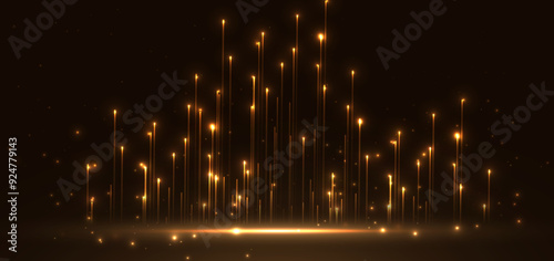 Luxury gold glowing line with lighting effect sparkle on black background. Template premium award design.